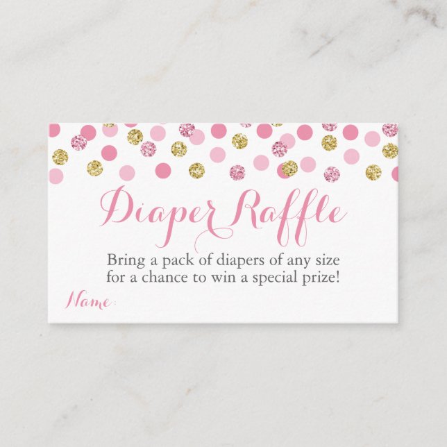 Pink and Gold Glitter Diaper Raffle Tickets Cards (Front)