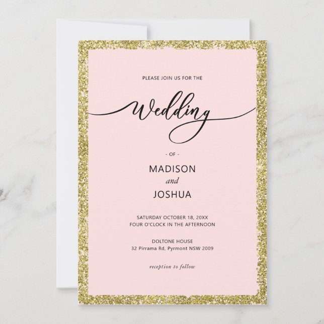 Pink and Gold Glitter Dots Wedding Invitation (Front)
