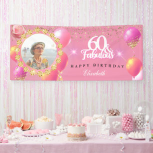 Pink and Gold glitter Fab 60th Birthday Party Banner