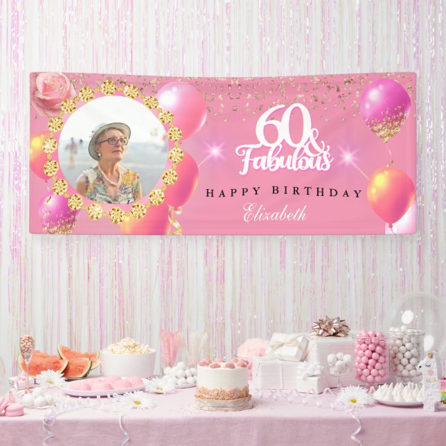 Pink and Gold glitter Fab 60th Birthday Party Banner (Party)