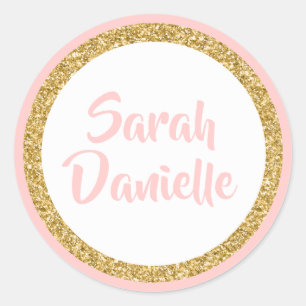 Pink and Gold Glitter Favour Sticker