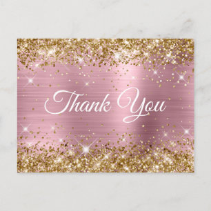 Pink and Gold Glitter Foil 40th Birthday Thank You Postcard