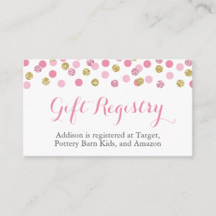 Pink and Gold Glitter Gift Registry Insert Cards