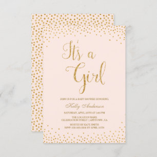 Pink and Gold Glitter Girl Baby Shower Invitations