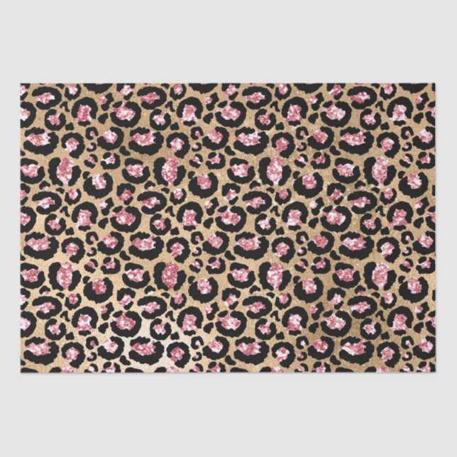 Pink and Gold Glitter Glam Leopard Spots Pattern Tissue Paper (Front)