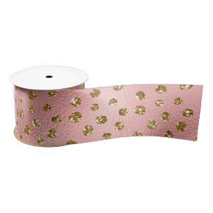 Pink and Gold Glitter Glam Polka Dots Pattern Satin Ribbon