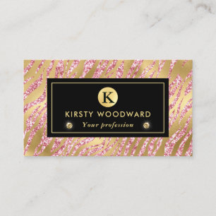 Pink and Gold Glitter Glam Tiger Stripes Pattern Business Card