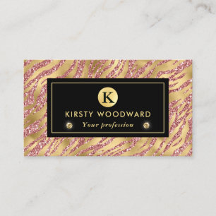 Pink and Gold Glitter Glam Tiger Stripes Pattern Business Card