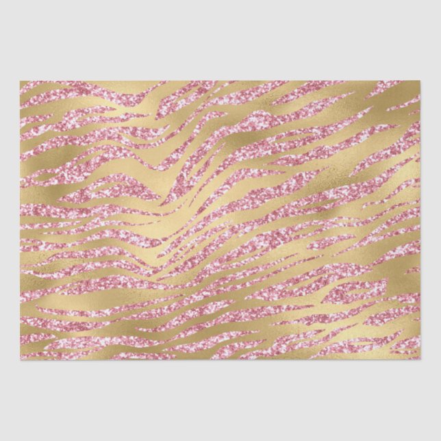 Pink and Gold Glitter Glam Tiger Stripes Pattern Tissue Paper (Front)