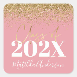 pink and gold glitter graduation class of  square sticker