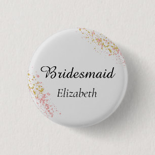 Pink and Gold Glitter Grey Bridesmaid 3 Cm Round Badge