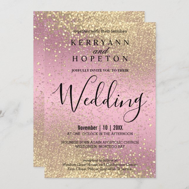 Pink and Gold Glitter  Invitation (Front/Back)
