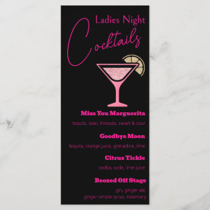Pink and Gold Glitter Ladies Night Cocktails Menu