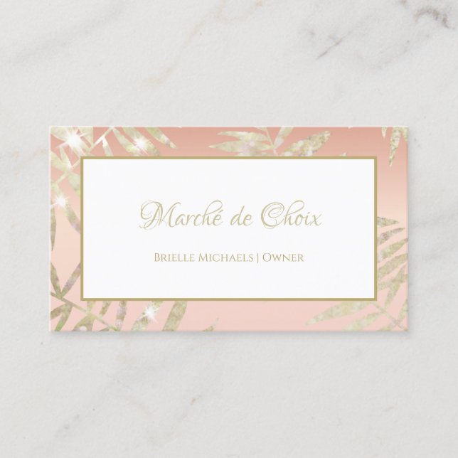 Pink and Gold Glitter Leaf Elegant Beauty Boutique Business Card (Front)