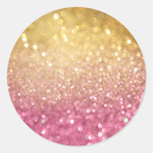 pink and gold glitter look classic round sticker