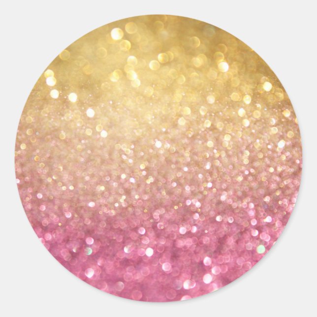 pink and gold glitter look classic round sticker (Front)