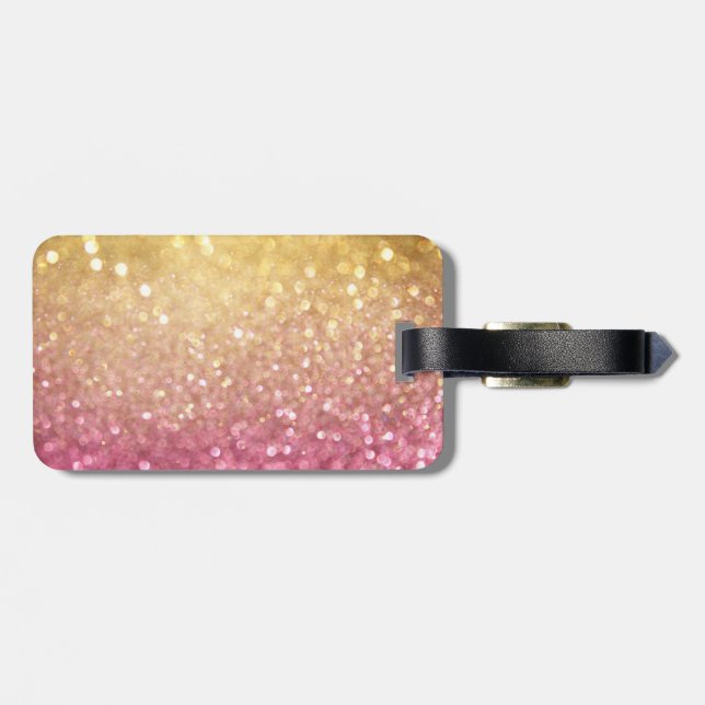 pink and gold glitter look luggage tag (Back Horizontal)