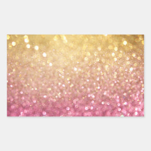 pink and gold glitter look rectangular sticker