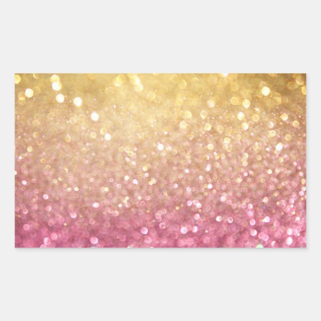 pink and gold glitter look rectangular sticker (Front)