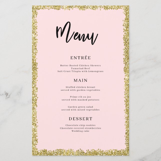 Pink and Gold Glitter Menu (Front)
