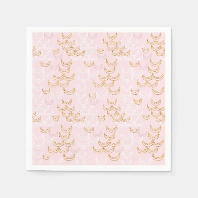 Pink and Gold Glitter Mermaid Scales Pattern Napkin (Front)