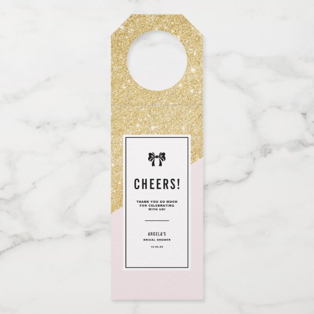 Pink and Gold Glitter Modern Personalised Bottle Tag (Front)
