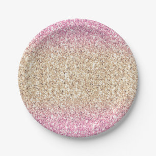 Pink and Gold Glitter Ombre Kids Birthday Party Paper Plate