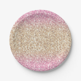 Pink and Gold Glitter Ombre Kids Birthday Party Paper Plate