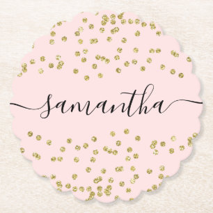 Pink and Gold Glitter Paper Coaster
