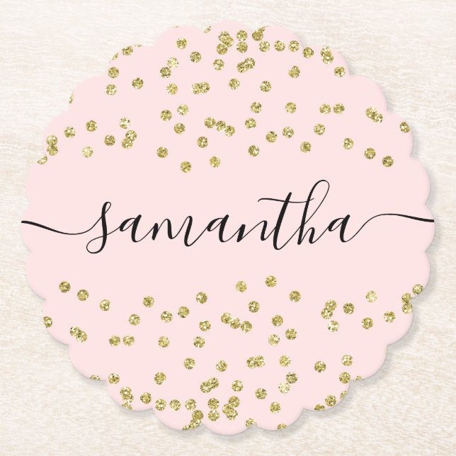 Pink and Gold Glitter Paper Coaster (Front)