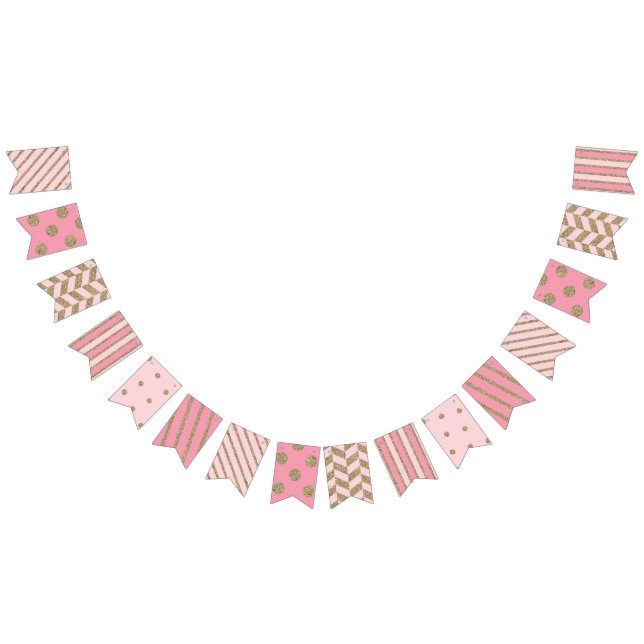 Pink and Gold Glitter Patterned Bunting (All)