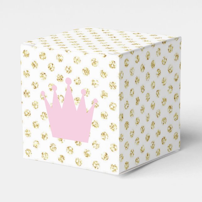 Pink and Gold Glitter Princess Crown Favour Box (Front Side)