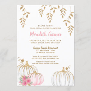Pink and Gold Glitter Pumpkin Fall Bridal Shower Invitation