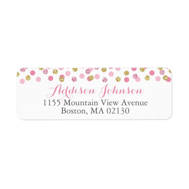 Pink and Gold Glitter Return Address Label Sticker (Front)