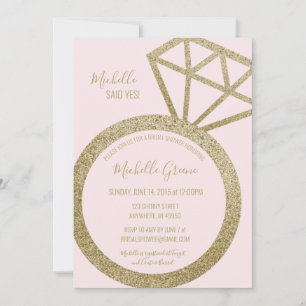 Pink and Gold Glitter Ring - She Said Yes! Invitation