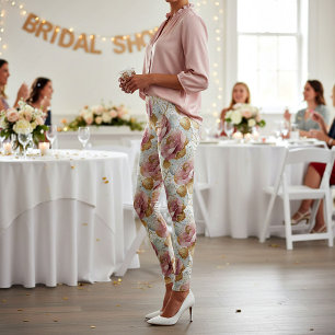 Pink and gold glitter roses leggings