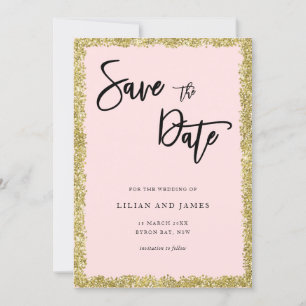 Pink and Gold Glitter Save the date Invitation