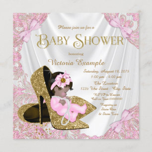 Pink and Gold Glitter Shoe Baby Shower Invitation