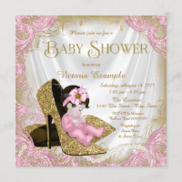 Pink and Gold Glitter Shoe Pearl Baby Shower