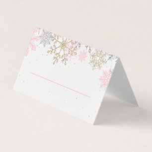 Pink and Gold Glitter Snowflake Place Cards