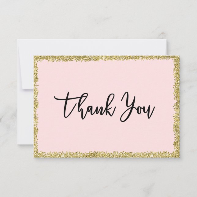 Pink and Gold Glitter Thank You Card (Front)