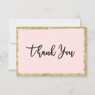Pink and Gold Glitter Thank You Card
