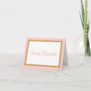 Pink and Gold Glitter Thank you Card