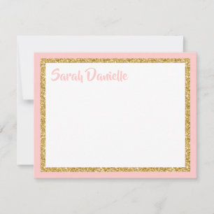 Pink and Gold Glitter Thank You Flat Card