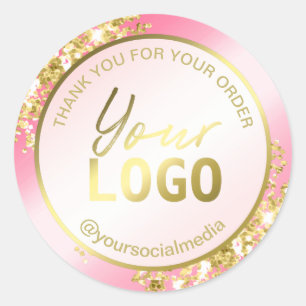 Pink And Gold Glitter Thank You Package Classic Round Sticker