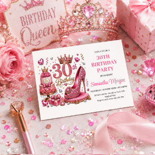 Pink And Gold Glitter Thirty And Fabulous Party In Invitation
