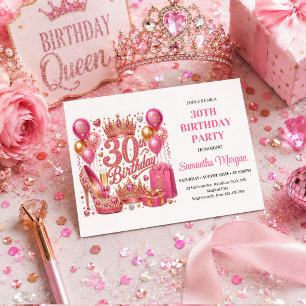 Pink And Gold Glitter Thirty Birthday Party Invite