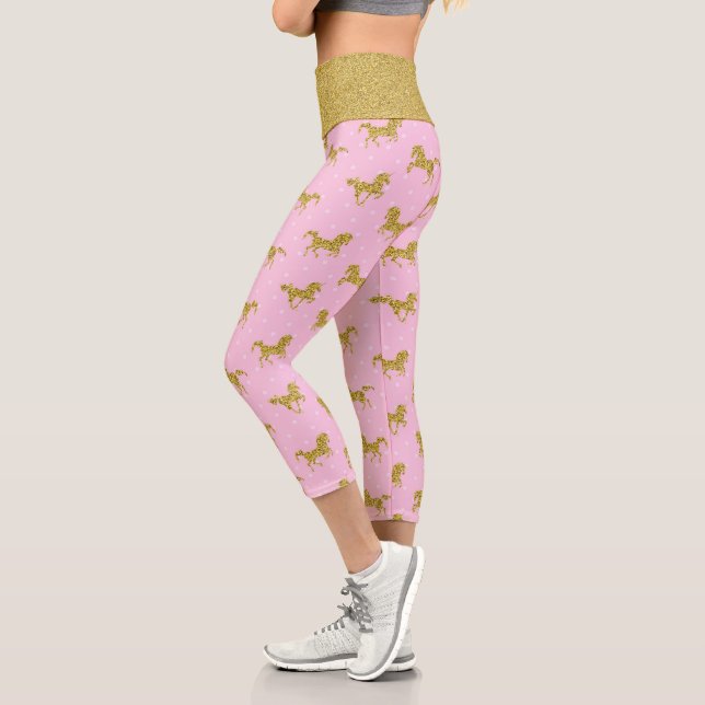 Pink and Gold Glitter Unicorn  Capri Leggings (Left)
