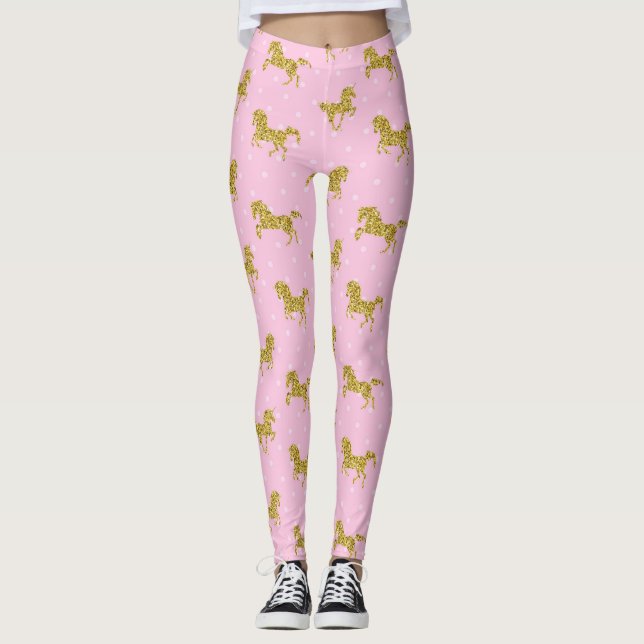 Pink and Gold Glitter Unicorn  Leggings (Front)