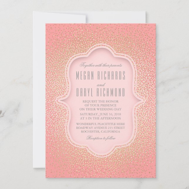 Pink and Gold Glitter Vintage Wedding Invitation (Front)